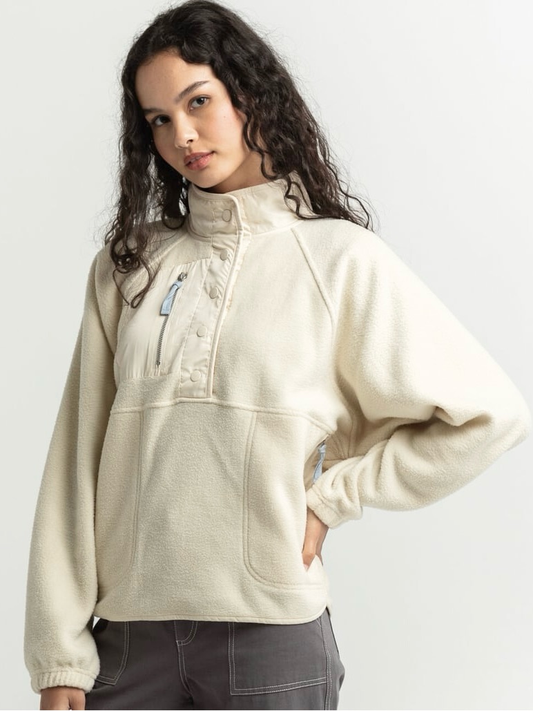 Thread & Supply Womens Solid Polar Fleece Jacket, Cream, Size Medium — image 2 of 8